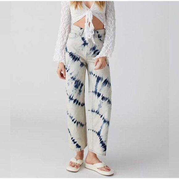 BDG High & Wide Bleach Tie Dye Jeans Wide Leg Denim Urban Outfitters Size 28 - Picture 1 of 15